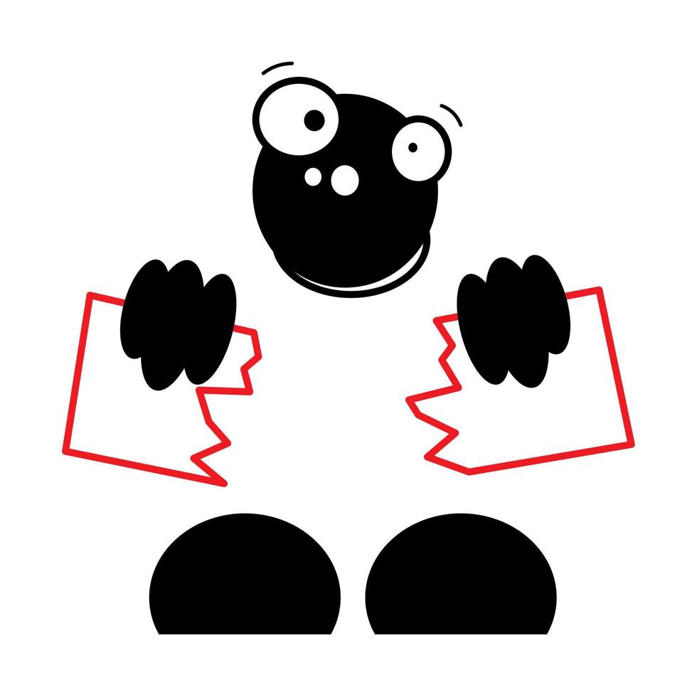 cartoon character holds torn sheet of paper vector