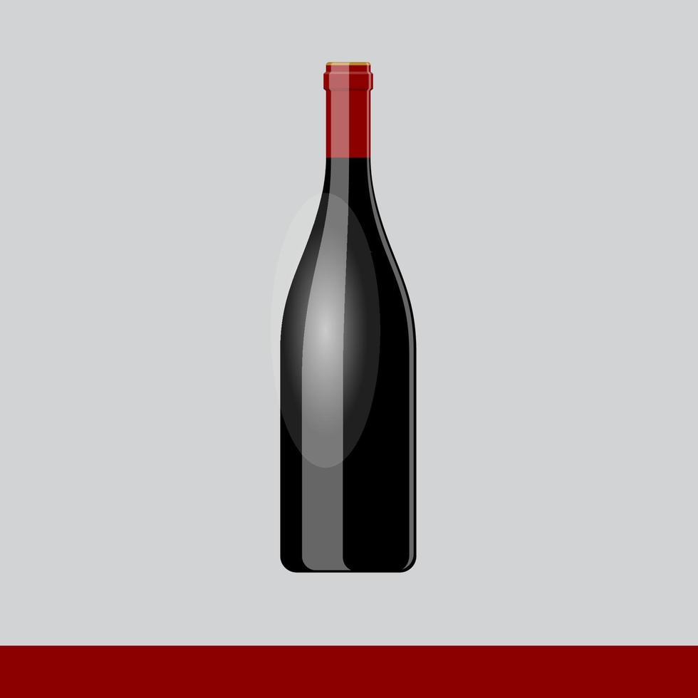 black wine bottle without label on gray background vector