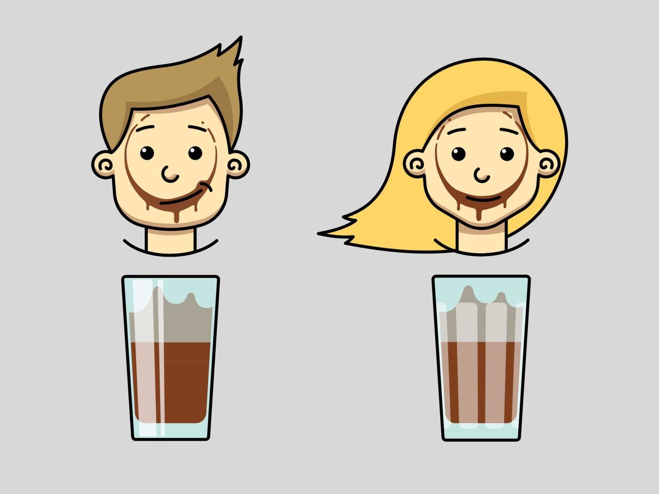 trace of cocoa on face of boy and girl vector