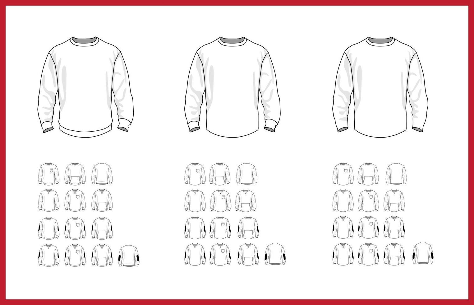 plantilla de sudadera diferentes modelos vectoriales, vista frontal y posterior vector