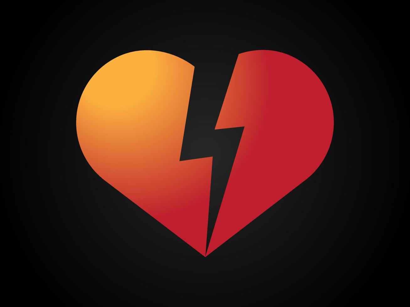 Broken heart on black background vector