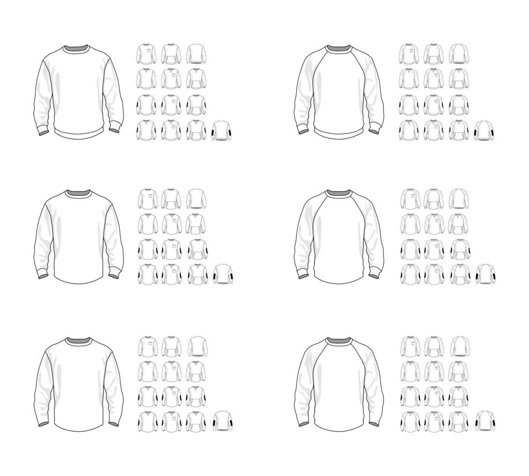 plantilla de sudadera diferentes modelos vectoriales, vista frontal y posterior vector