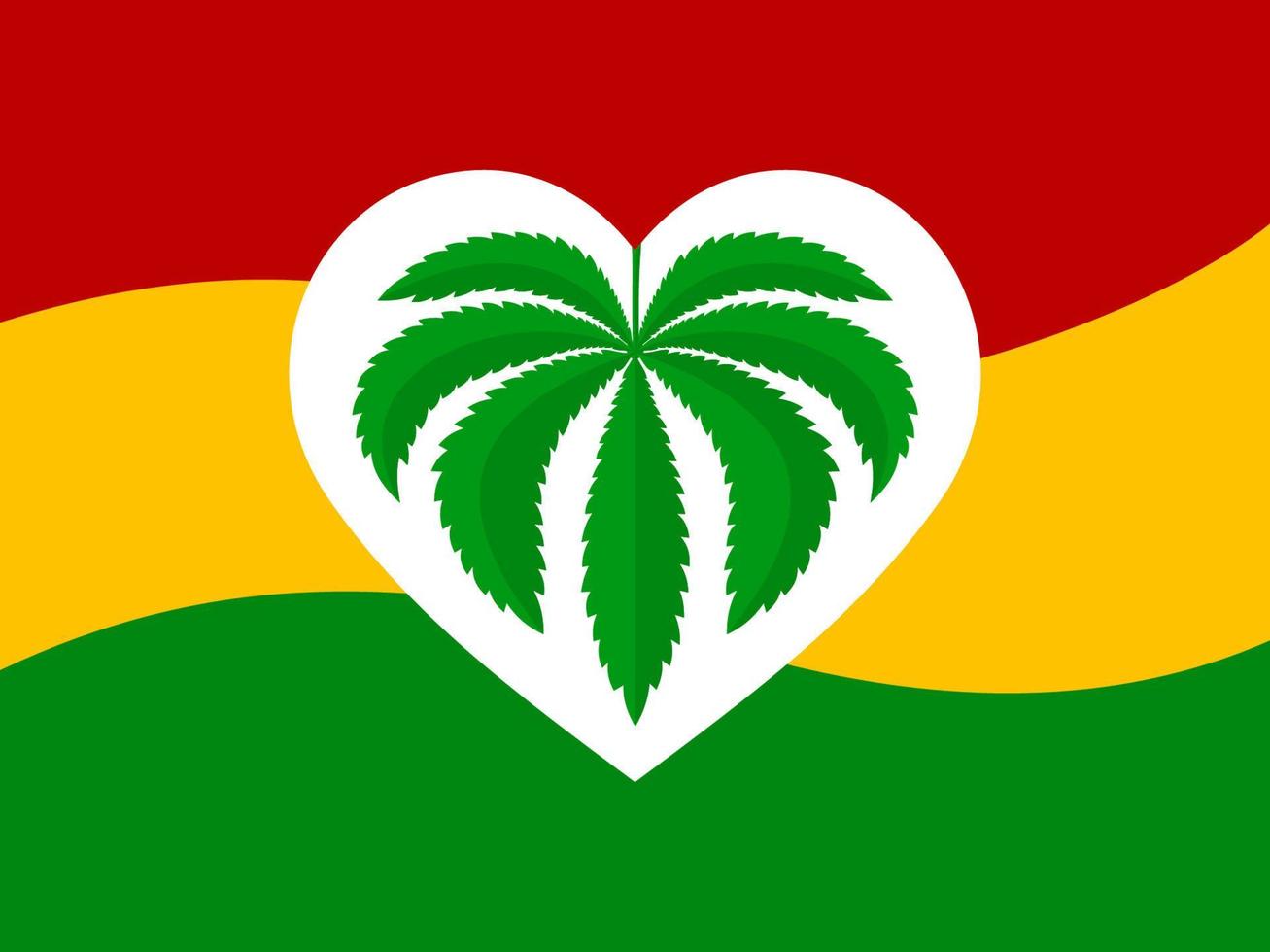 corazón con hoja de cannabis dentro de la bandera rastaman vector