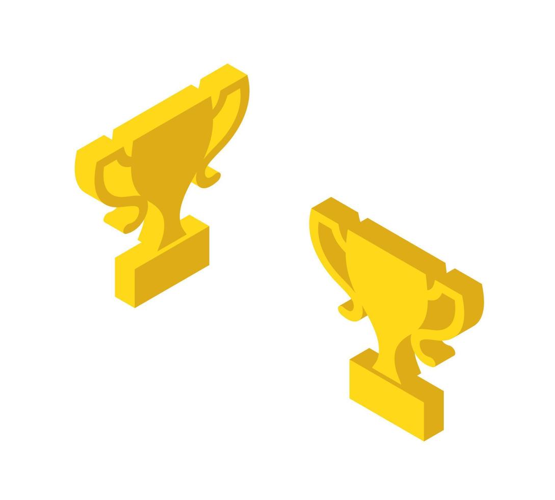 Trophy Cups Awards Icon Set Isometric View Symbol of Success Sport Competition. Vector illustration of Golden Cup Award