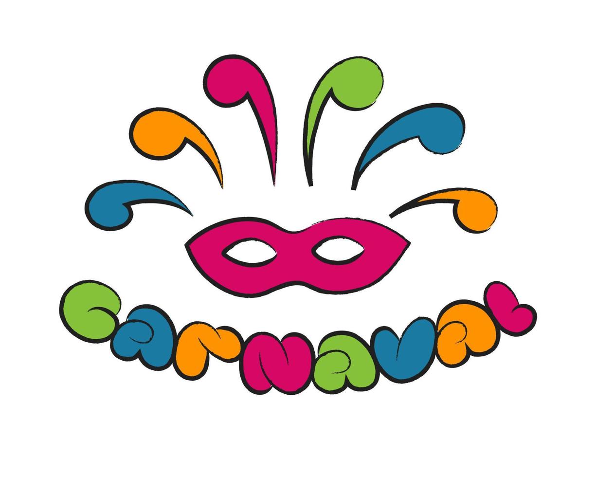 Carnaval colorful lettering mask holiday party elements festive mood rythm dance music vector illustration