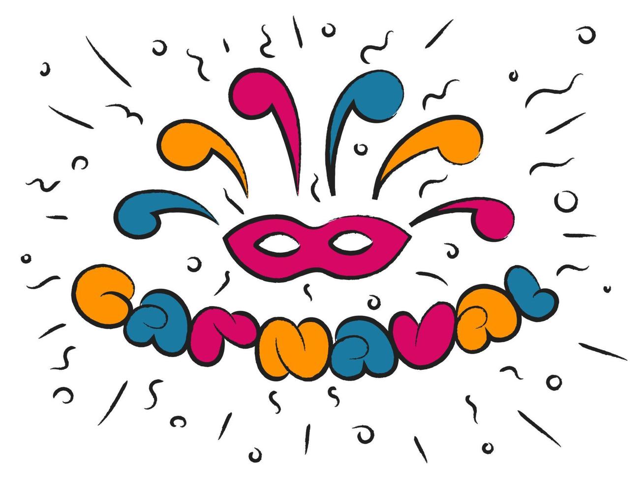 máscara de letras coloridas de carnaval elementos de fiesta de vacaciones estado de ánimo festivo ritmo música de baile ilustración vectorial vector