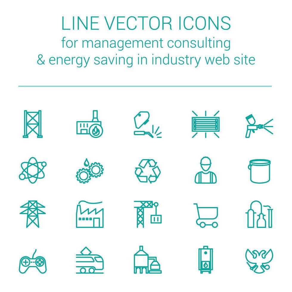 iconos vectoriales de línea para consultoría de gestión de fabricación de respuesta rápida y ahorro de energía en el sitio web de la industria vector