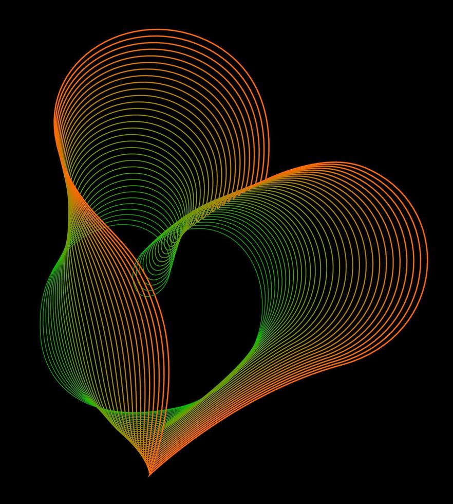 heart of many colored lines. Abstract heart stripes on black background. Creative line art. Vector illustration. Design elements created using Blend Tool.