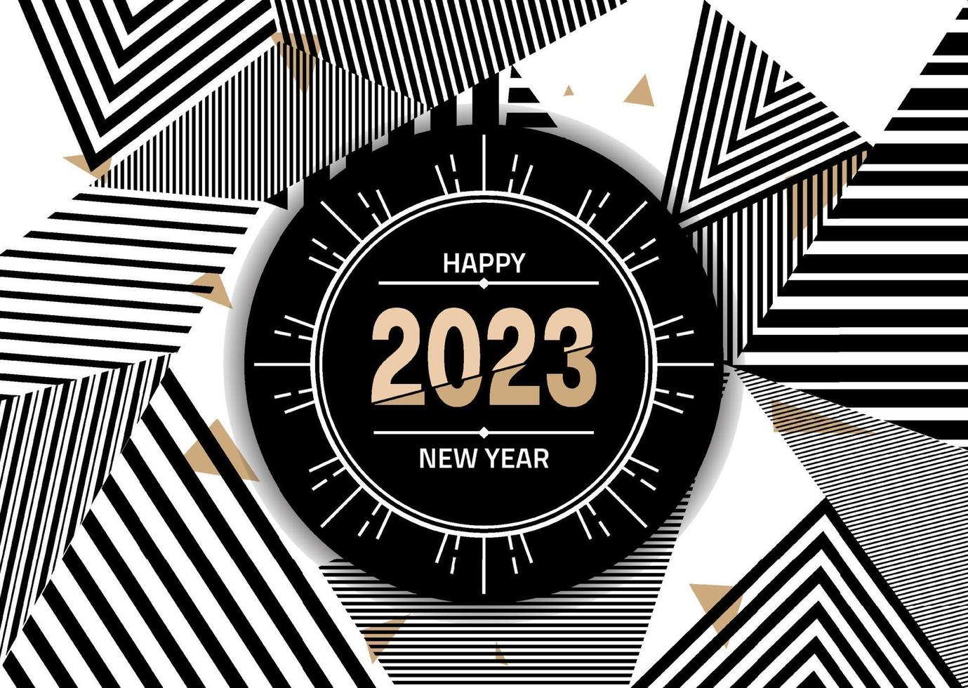 tipografía de círculo negro abstracto 2023. tarjeta de feliz año nuevo. vector