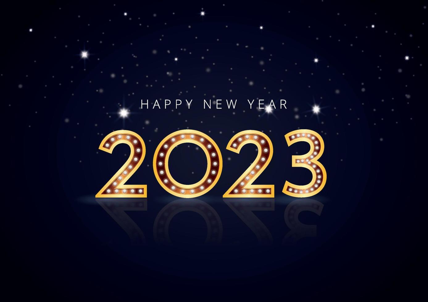 Happy new 2023 year Elegant gold text with light. Minimalistic text template vector