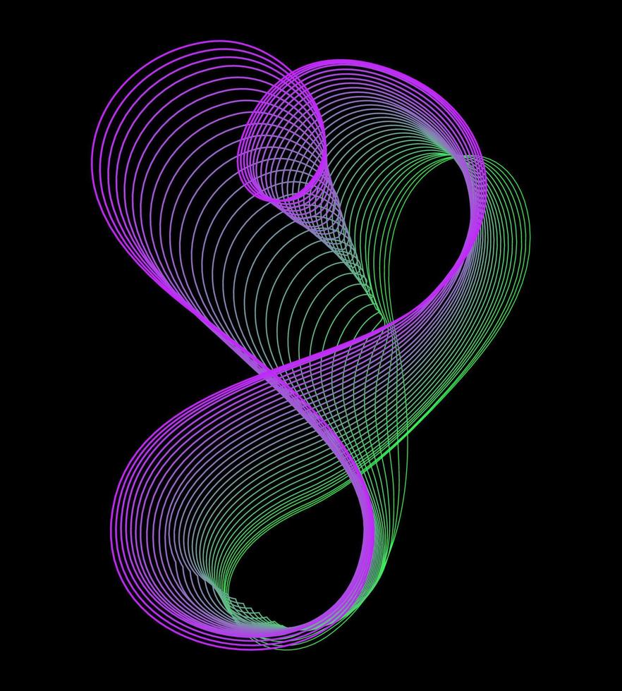 eight, infinity sign or heart of many colored lines. colored lines on a black background. line blend abstract vector