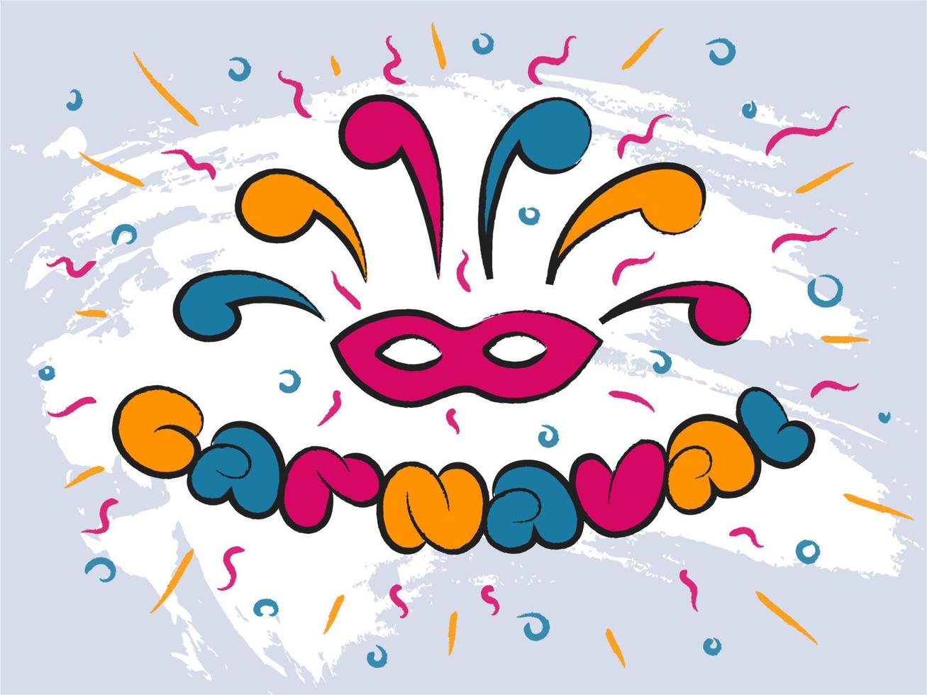 máscara de letras coloridas de carnaval elementos de fiesta de vacaciones estado de ánimo festivo ritmo música de baile ilustración vectorial vector