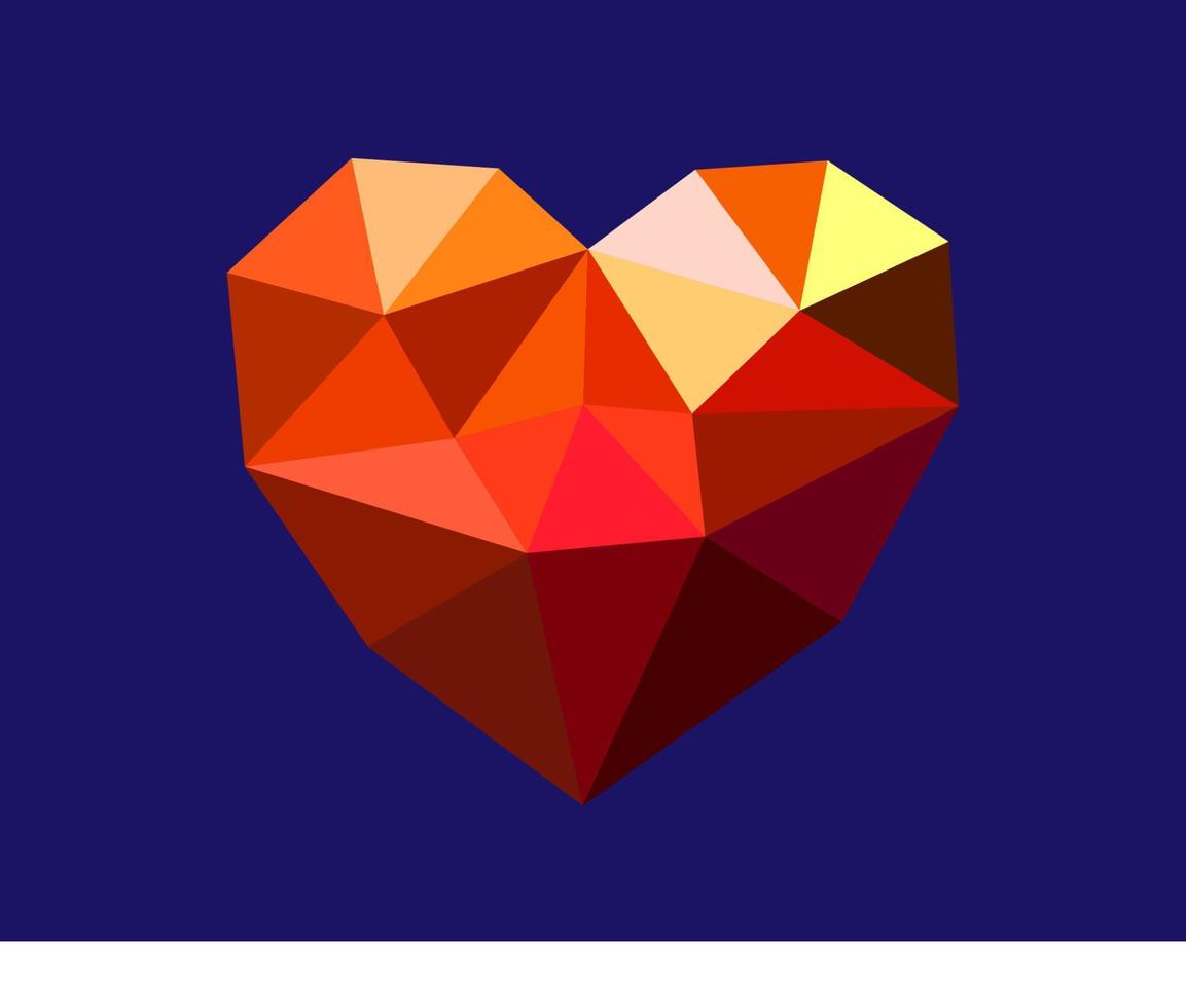 Brilliant Heart with facets as diamond 3D on blue background vector