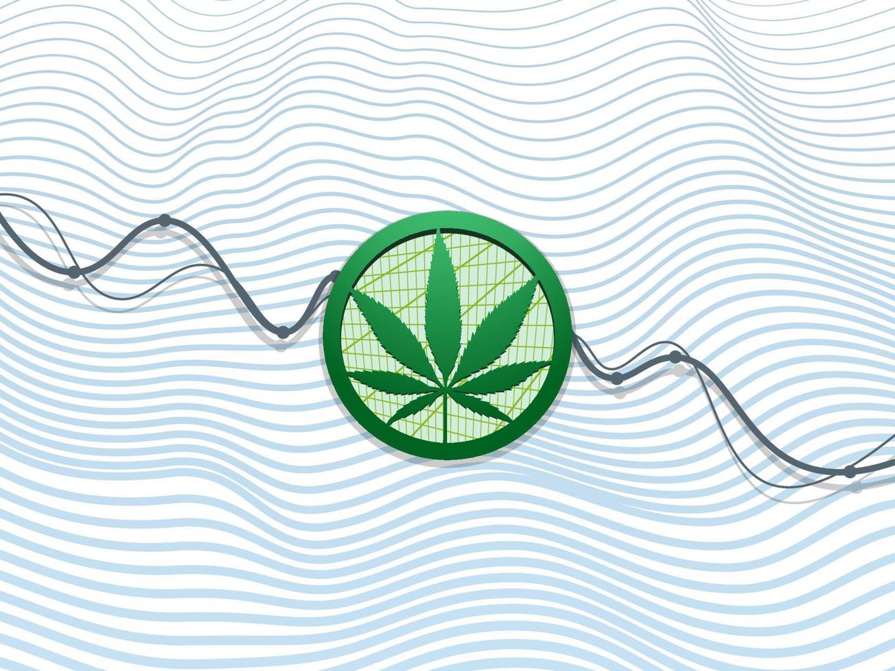 green hemp leaf in circle amid falling financial chart. white background. business topic and medicine icon vector