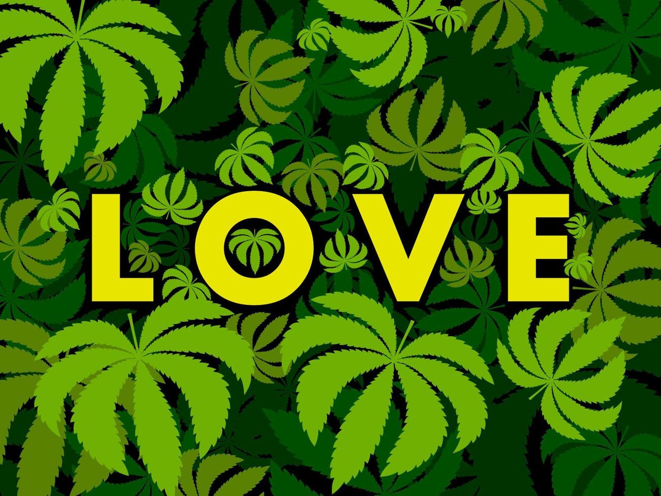 palabra amor en matorrales de cannabis vector