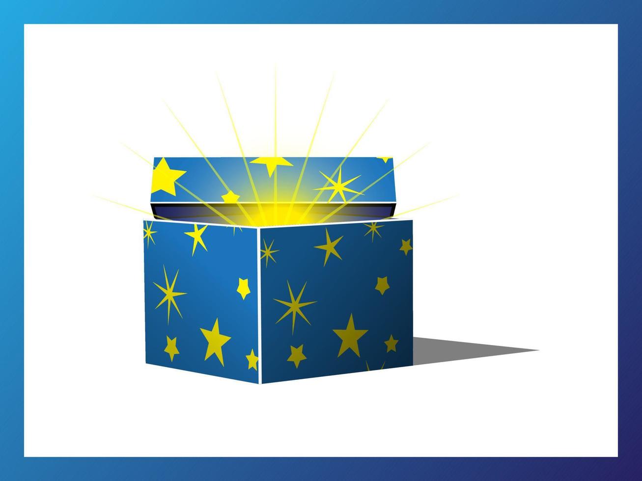 Blue open magic gift box with stars pattern vector