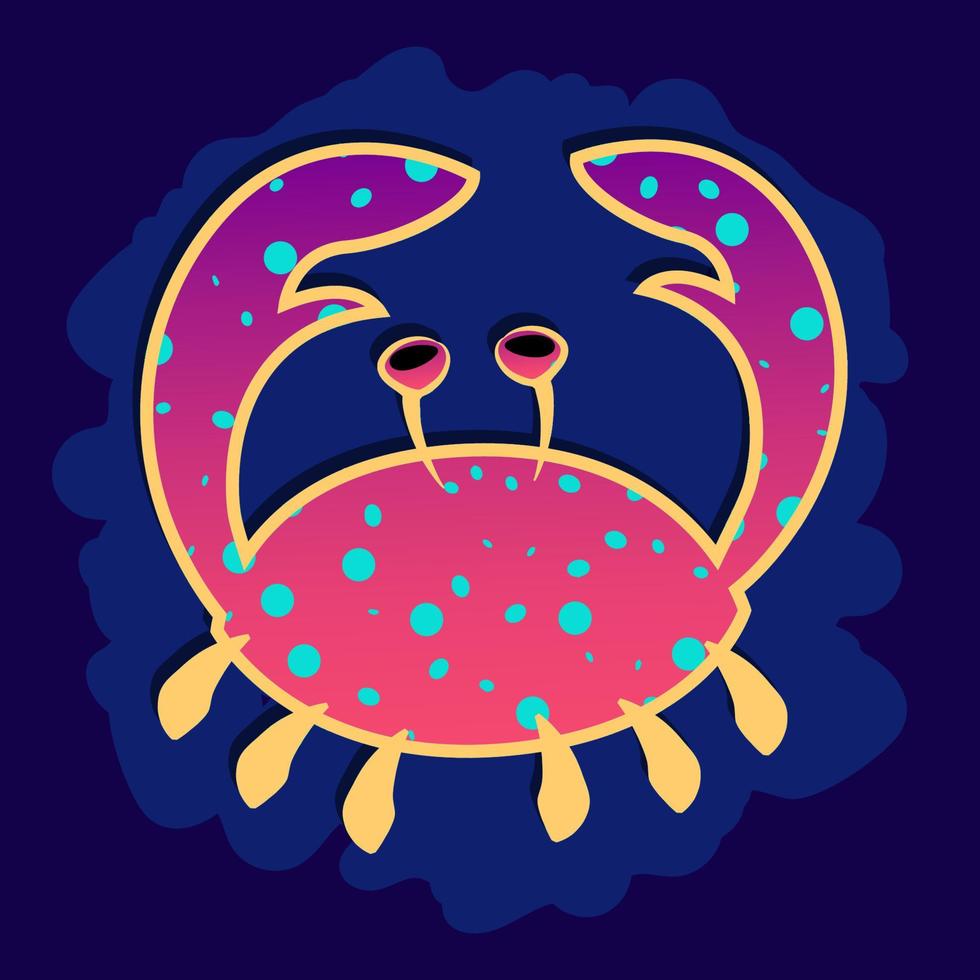 Marine, bright crab. Child illustration on a blue background. Print for T-shirt or print on fabric. Vector illustration.