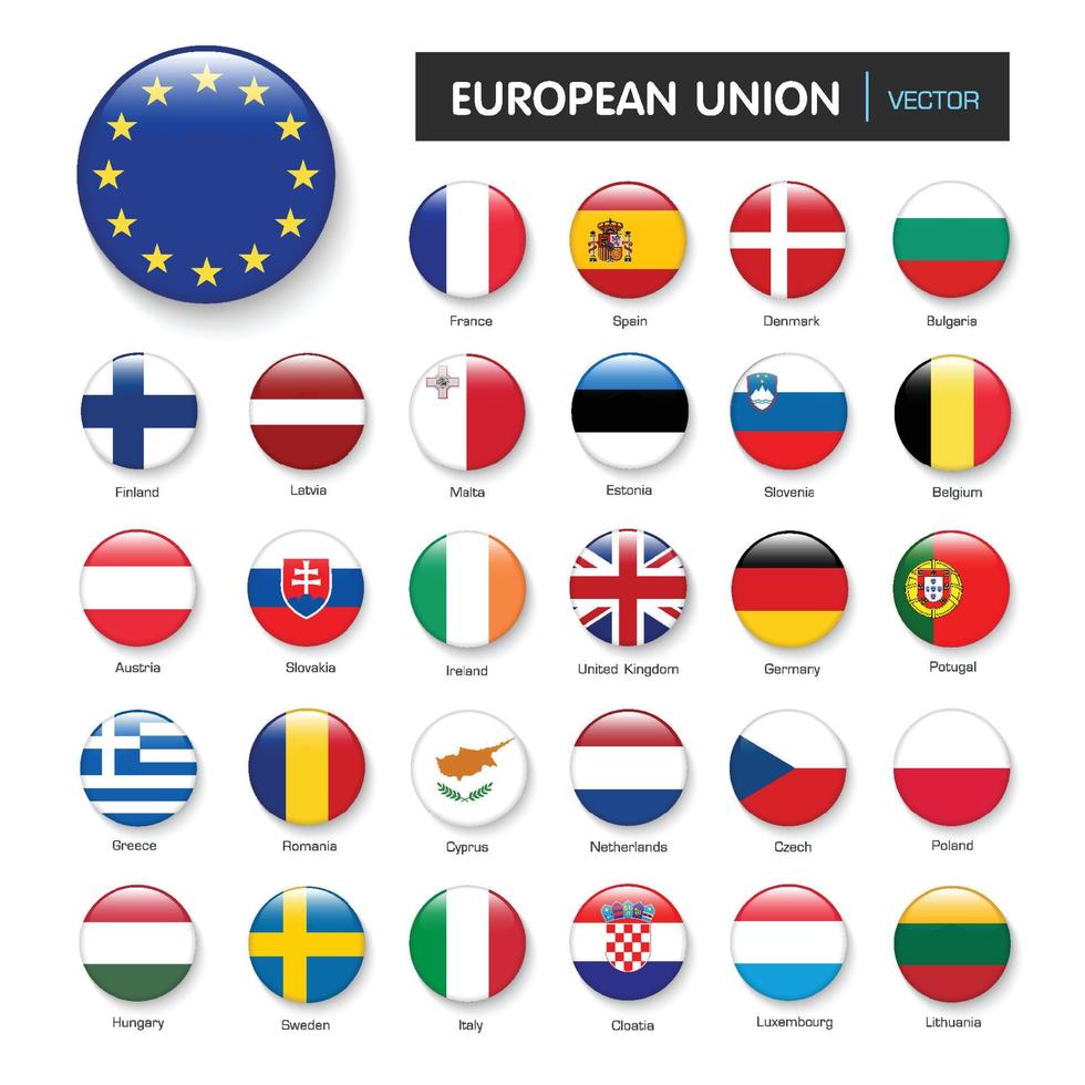 conjunto de banderas de la unión europea y miembros en estilo inferior, ilustración de elemento de diseño vectorial vector