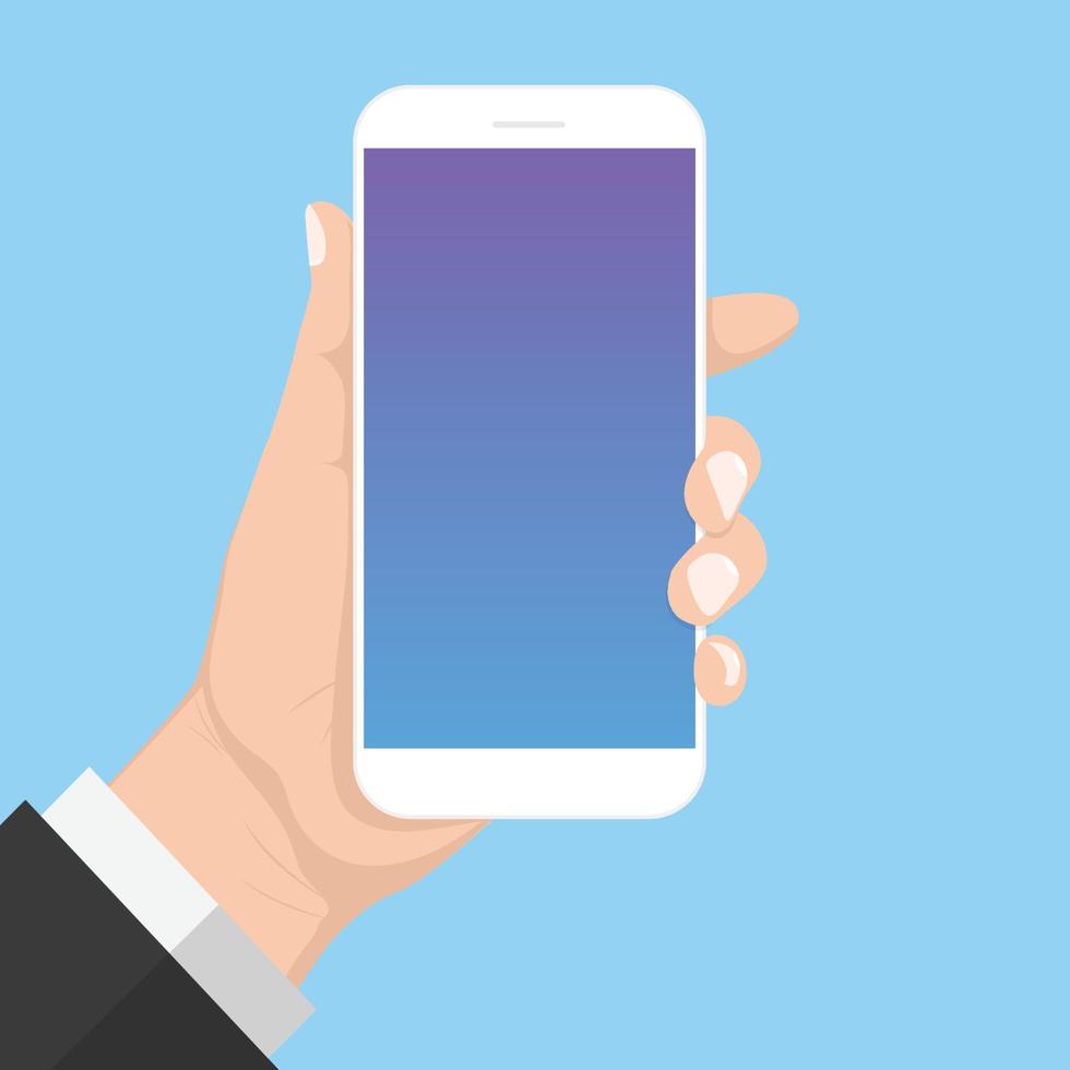 Flat Design with long shadow hand Holding the smart phone with  Blank screen ,vector design Element illustration vector