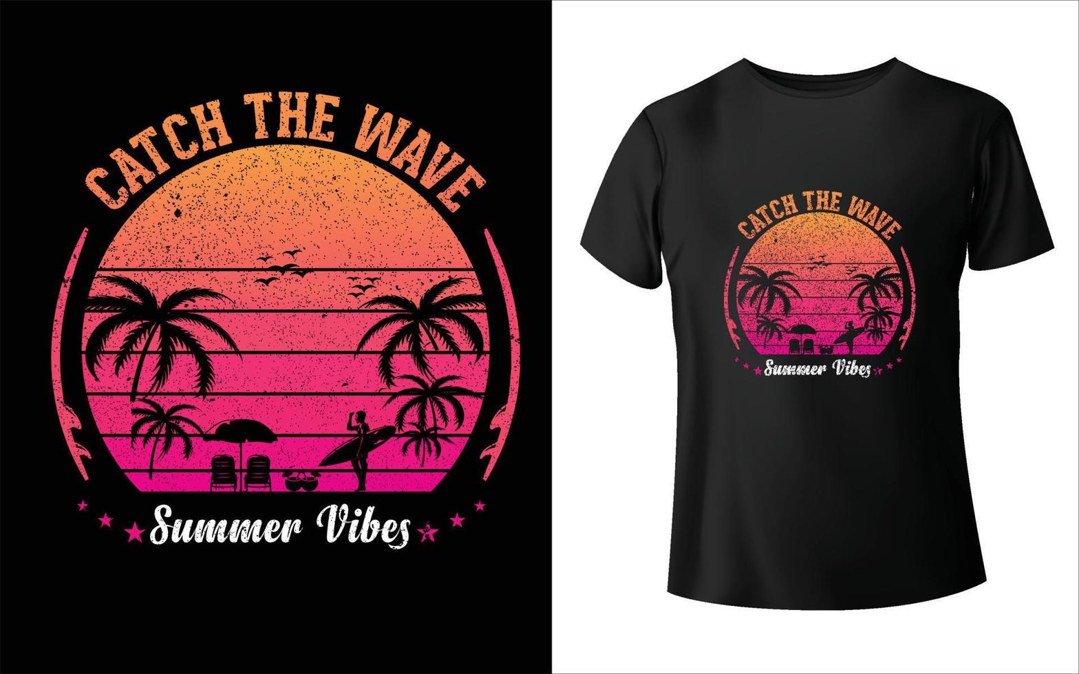 catch the wave summer vibes diseño de camiseta camiseta de verano, vector de verano,