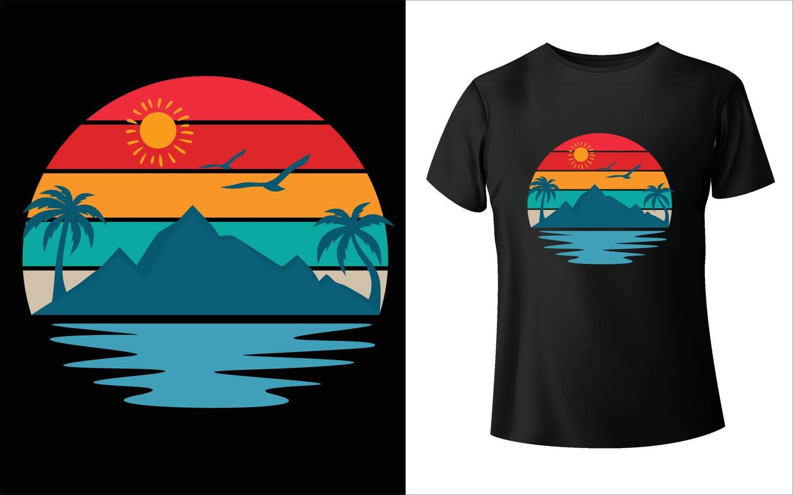 Summer t-shirt design, summer vintage t-shirt design, summer beach t-shirt template color, T-shirt design vector