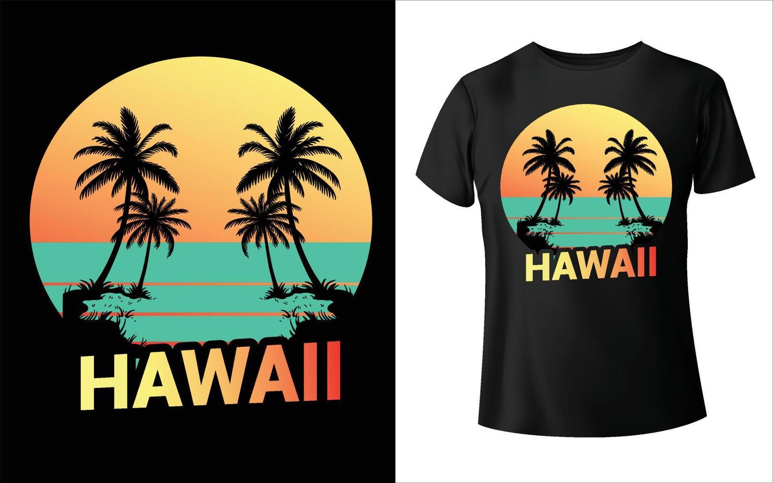 Hawaii T-Shirt Design Hawaii summer graphic t-shirt design, tropical print, vector illustration
