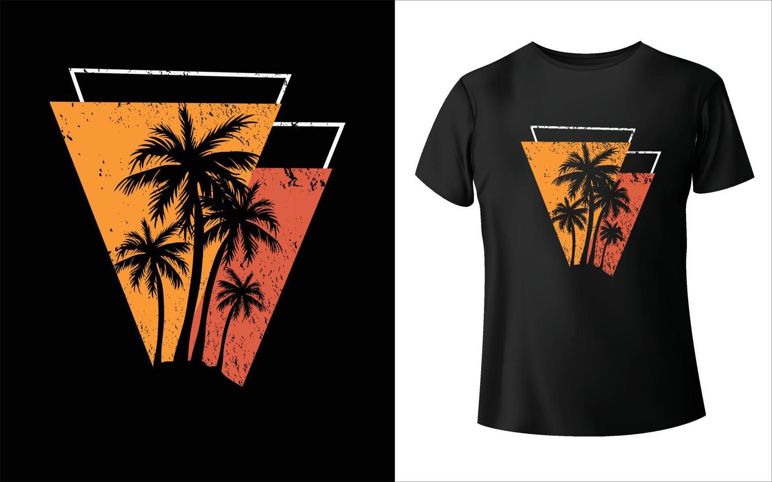 diseño moderno de camisetas y prendas de vestir del lado del océano de california con siluetas de palmeras, tipografía, impresión, ilustración vectorial. muestras globales vector