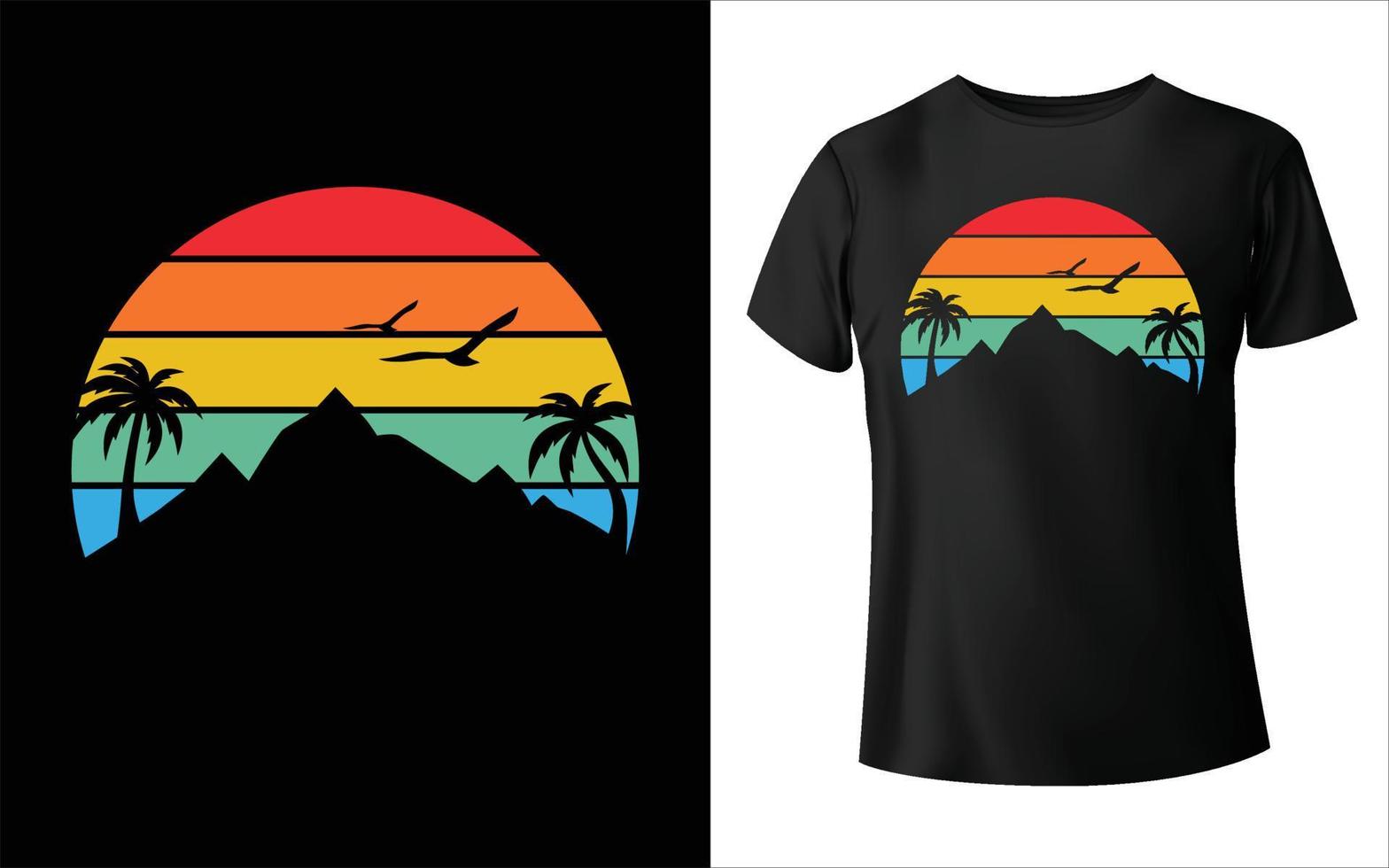 Summer t-shirt design, summer vintage t-shirt design, summer beach t-shirt template color, T-shirt design vector