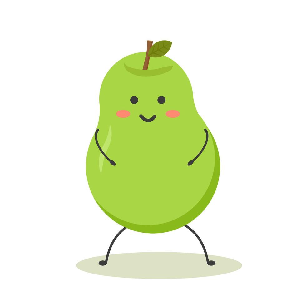 a cheerful cute green pear in the style of kawaii vector