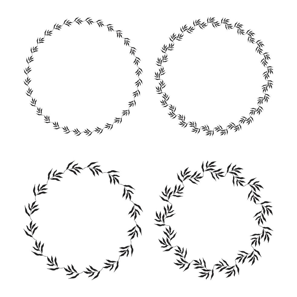 Illustration of collection of assorted circle shaped black frames made of plants on white isolated background vector