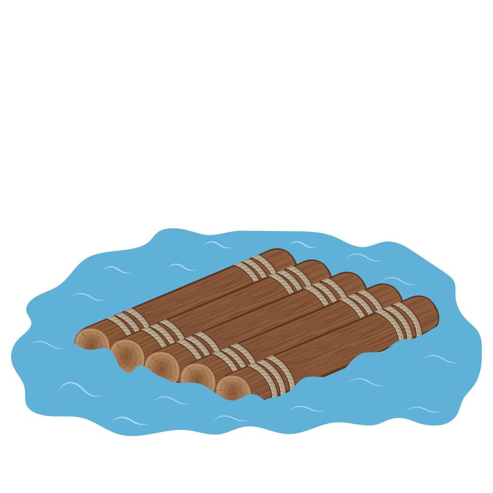 wooden raft made of logs and boards, color isolated vector illustration in cartoon style