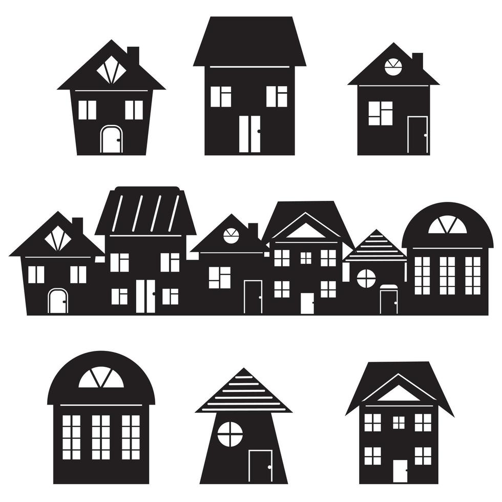 houses and urban landscape, isolated vector illustration stencil icon