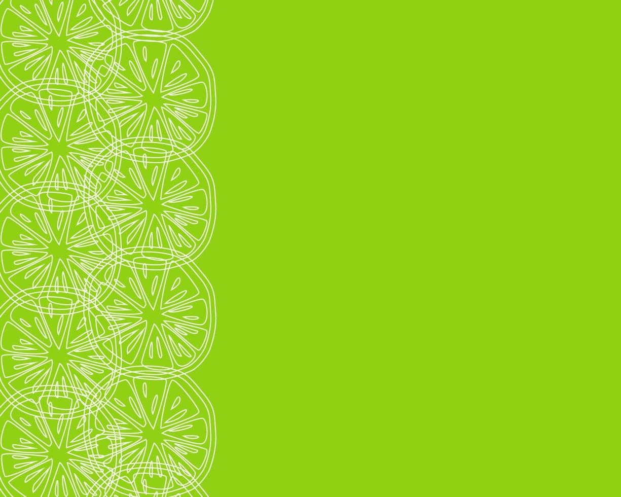 Green background with white slices of citrus fruits. vector