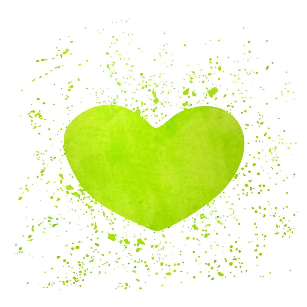 corazón de acuarela verde dibujado a mano con salpicaduras de puntos sobre un fondo blanco. vector