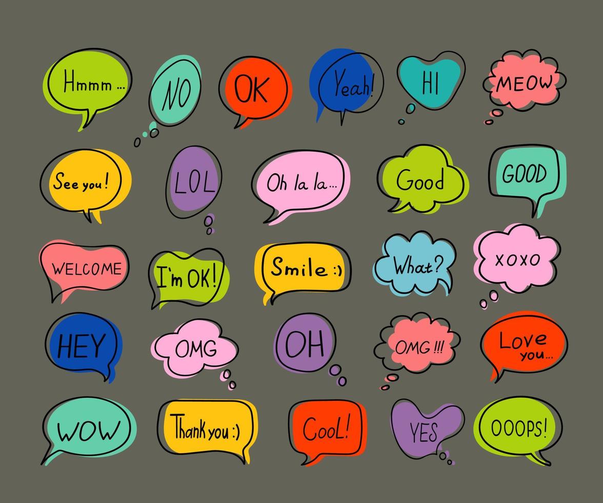 Set of hand drawn colorful speech bubbles. vector