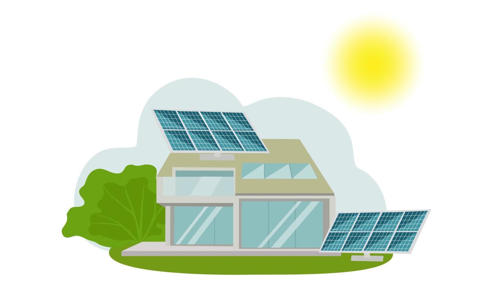 Modern house equipped with solar panels. vector