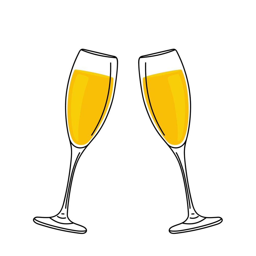 Hand drawn champagne glasses on a white background. vector