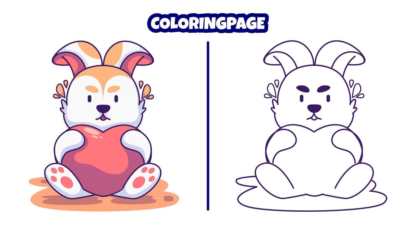 cute bunny in love with coloring pages suitable for kids vector