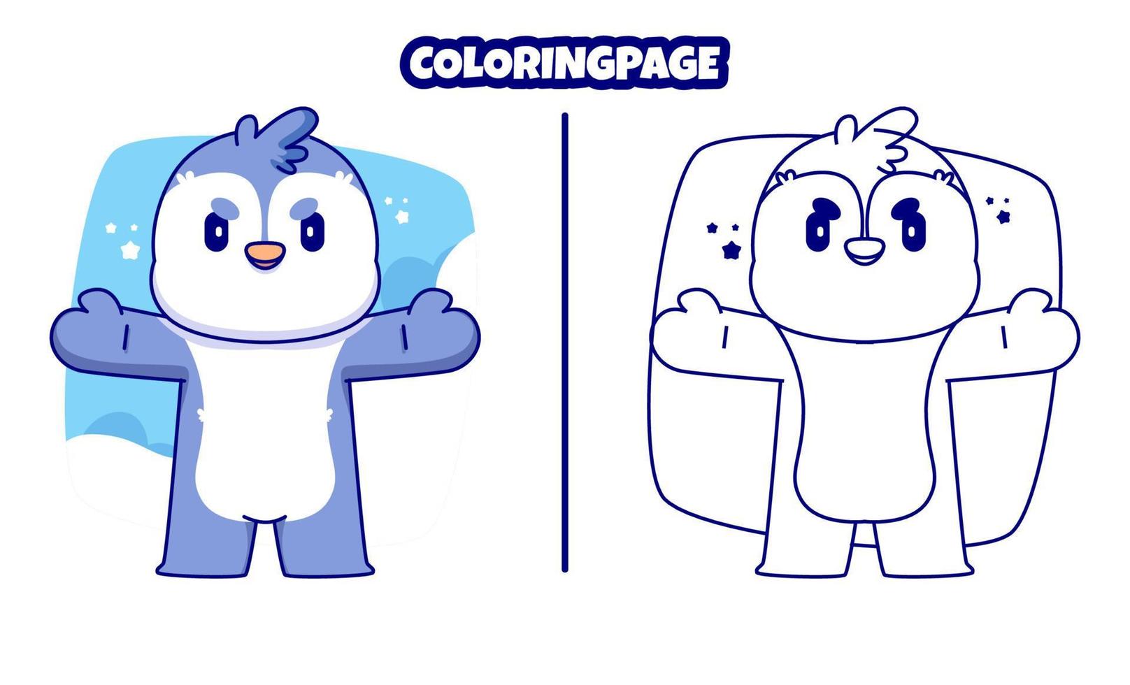 cute polar penguins with coloring pages suitable for kids vector