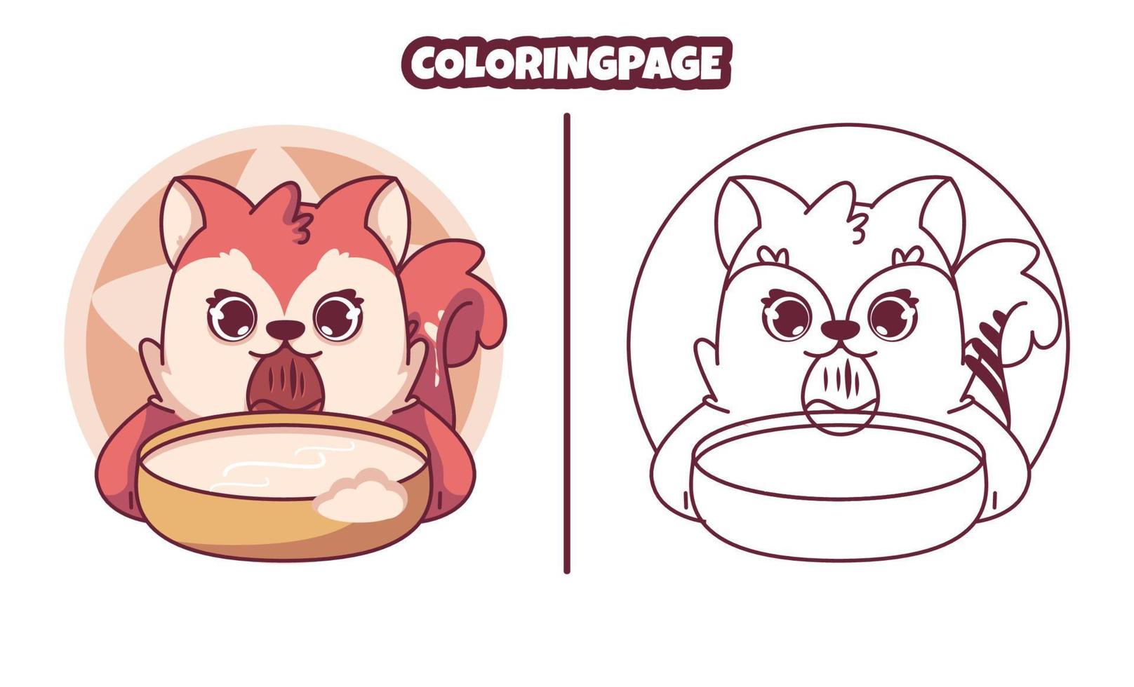 cute squirrel eating with coloring pages suitable for kids vector