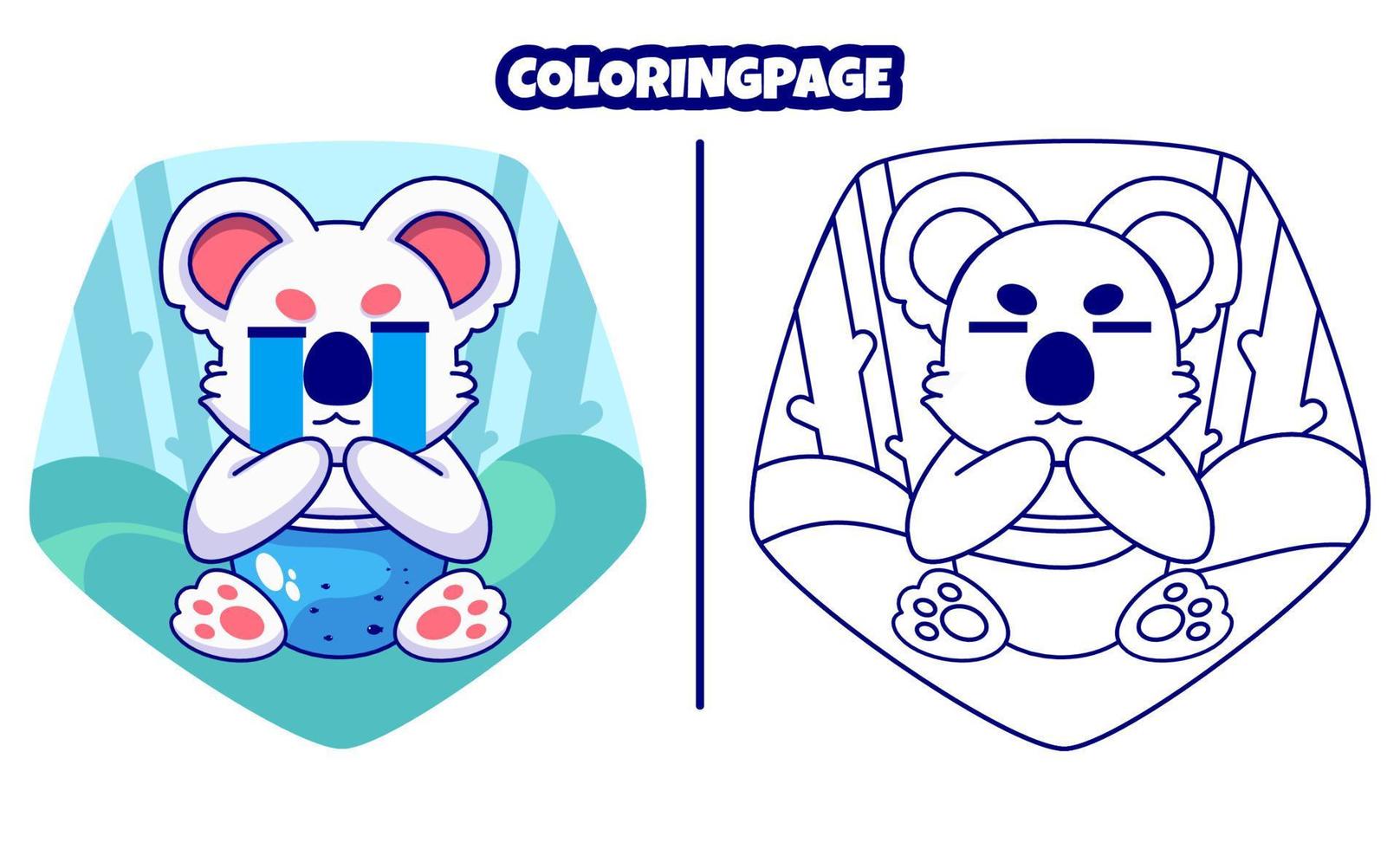 cute koala crying with coloring pages suitable for kids vector