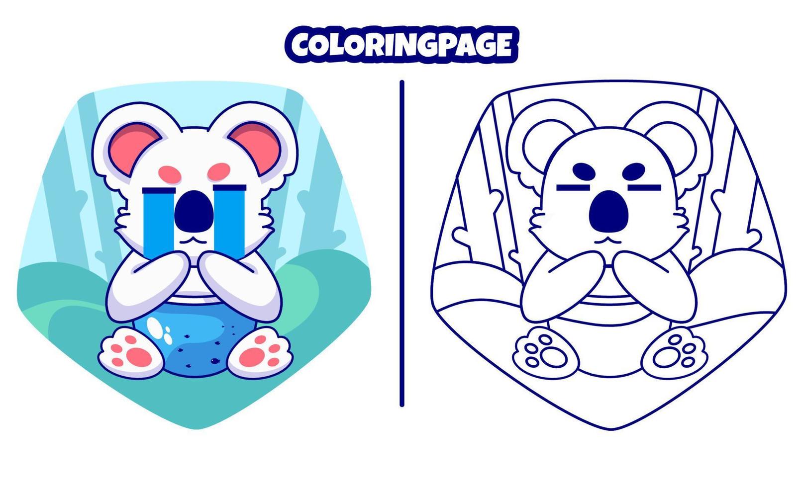 lindo koala llorando con páginas para colorear adecuadas para niños vector