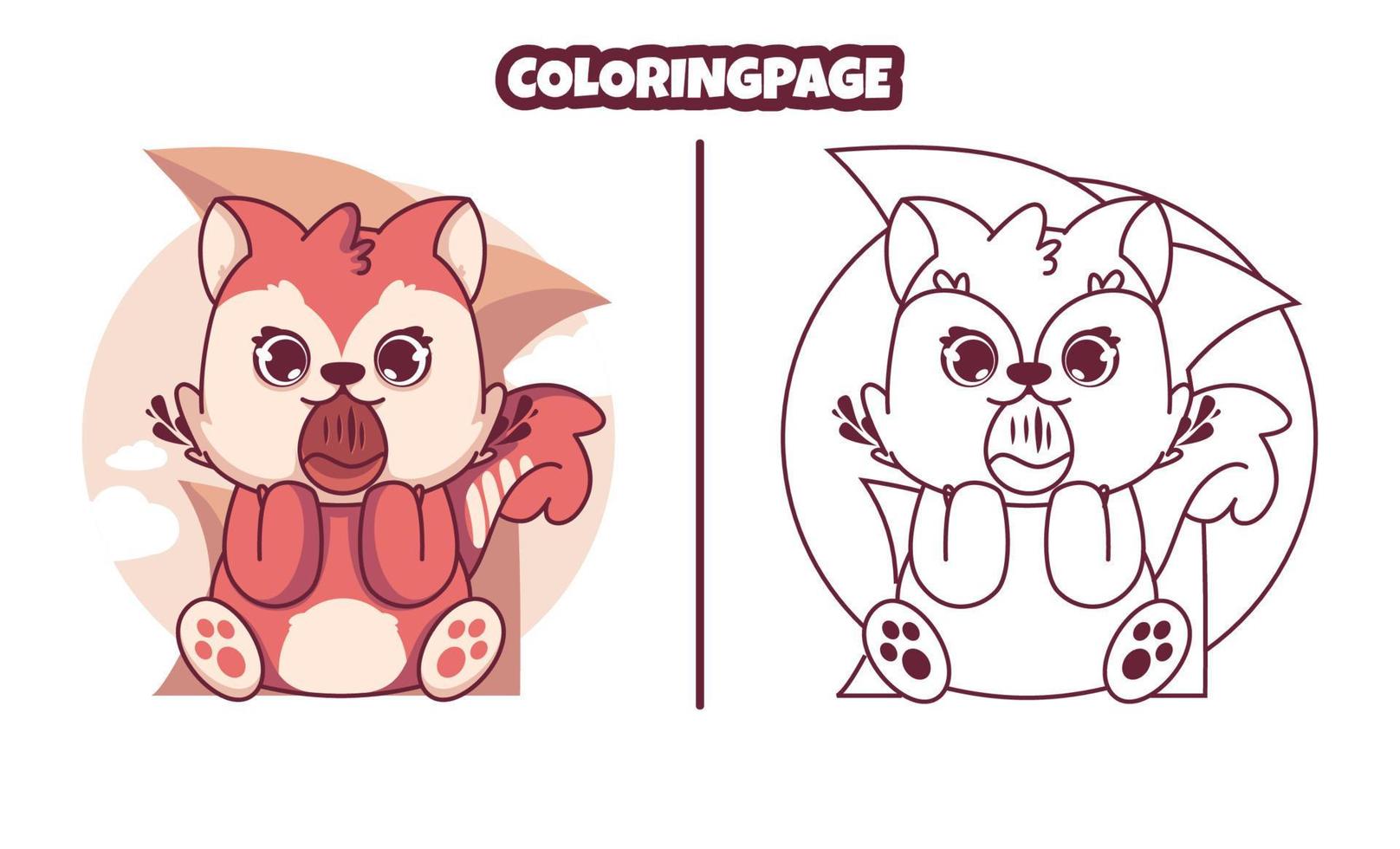 cute squirrel eating with coloring pages suitable for kids vector