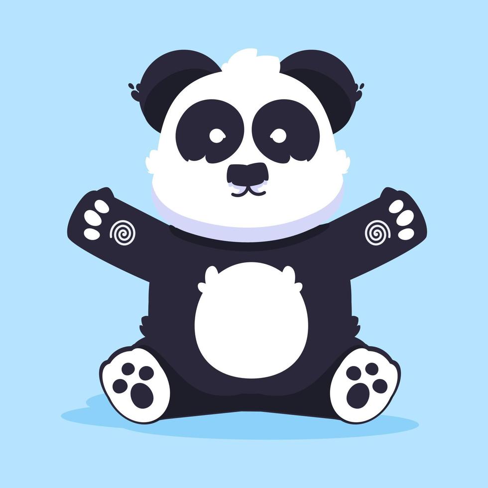 panda lindo con ilustración de mano de dibujos animados de signo feliz. concepto de naturaleza animal aislado vector