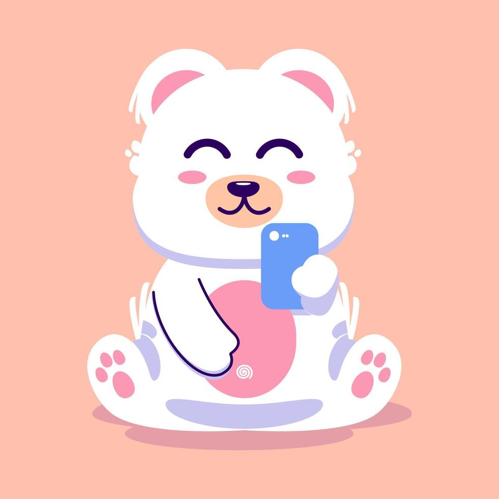 cute bear with phone . suitable for kids vector