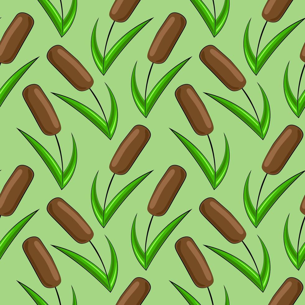 Seamless vector pattern with cartoon green reed