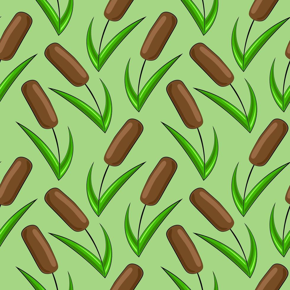 Seamless vector pattern with cartoon green reed