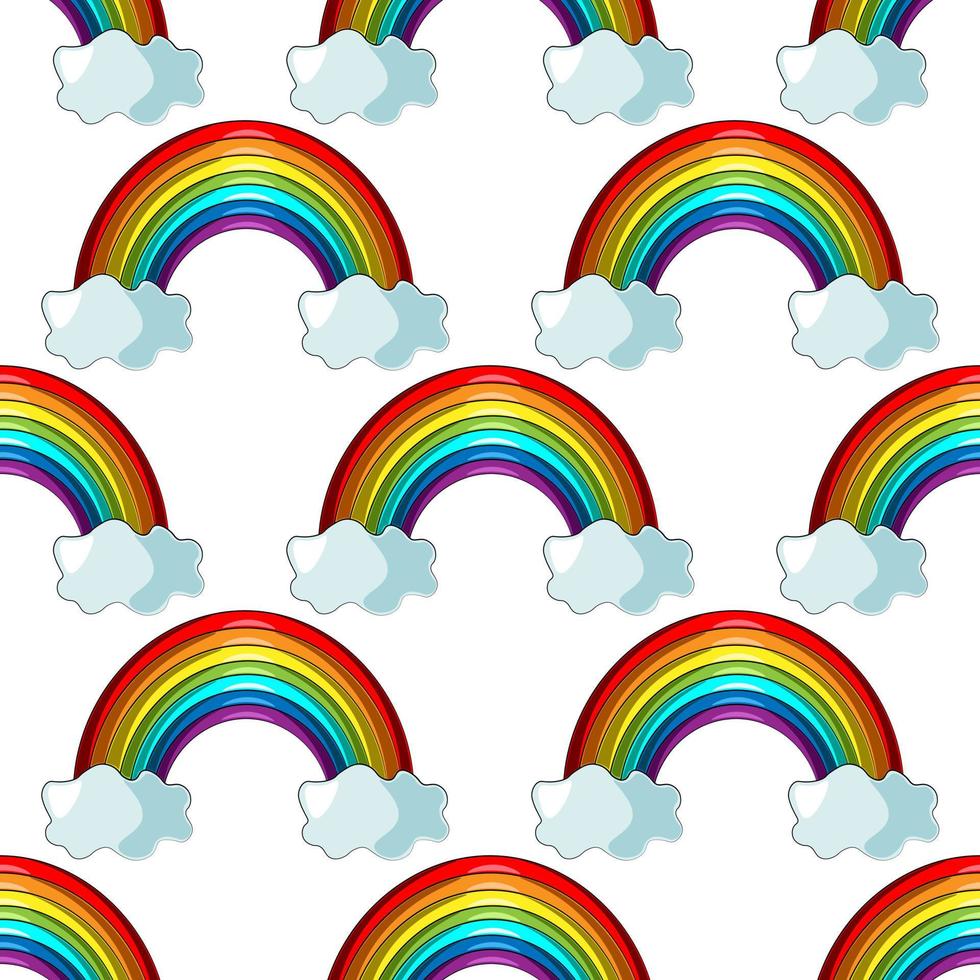 Seamless vector pattern with cloud and rainbow