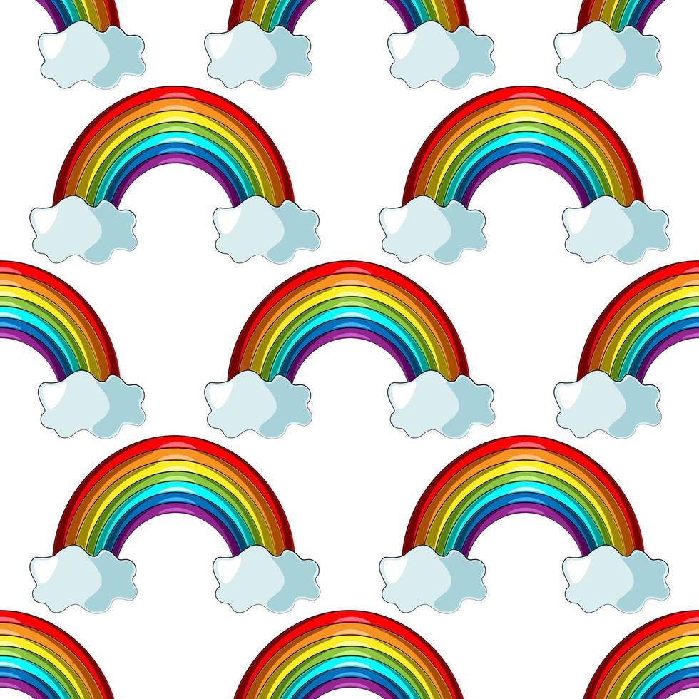 patrón vectorial sin costuras con nubes y arco iris vector