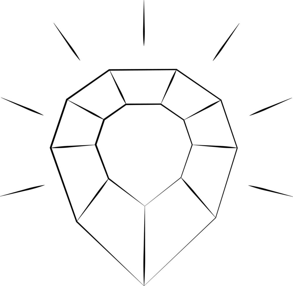 Single element Diamond. Draw illustration in black and white vector